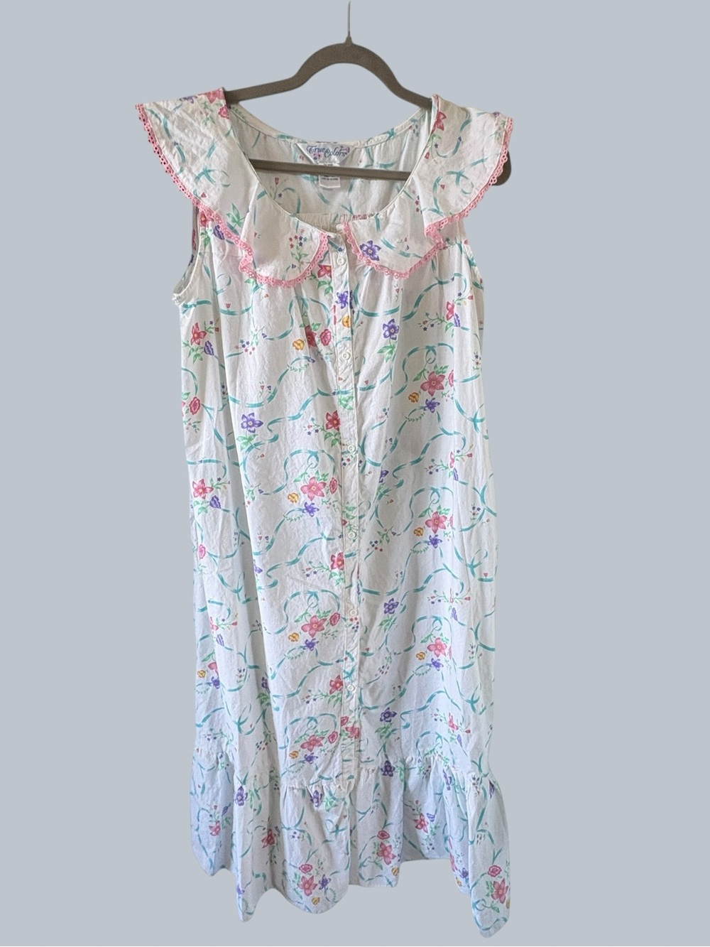 Vintage True Colors Floral Lace Cottagecore Prairie Sleeveless Nightgown Trim 1X